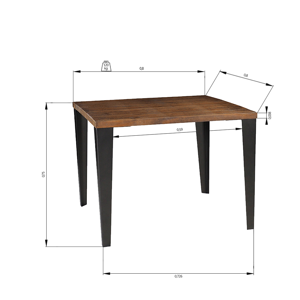 mesa hall7 quadrada medidas