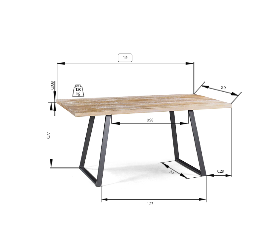 mesa indiana 2 medidas