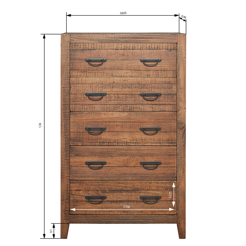 Cômoda de Madeira Maciça - Linha Harbor 5 Gavetas