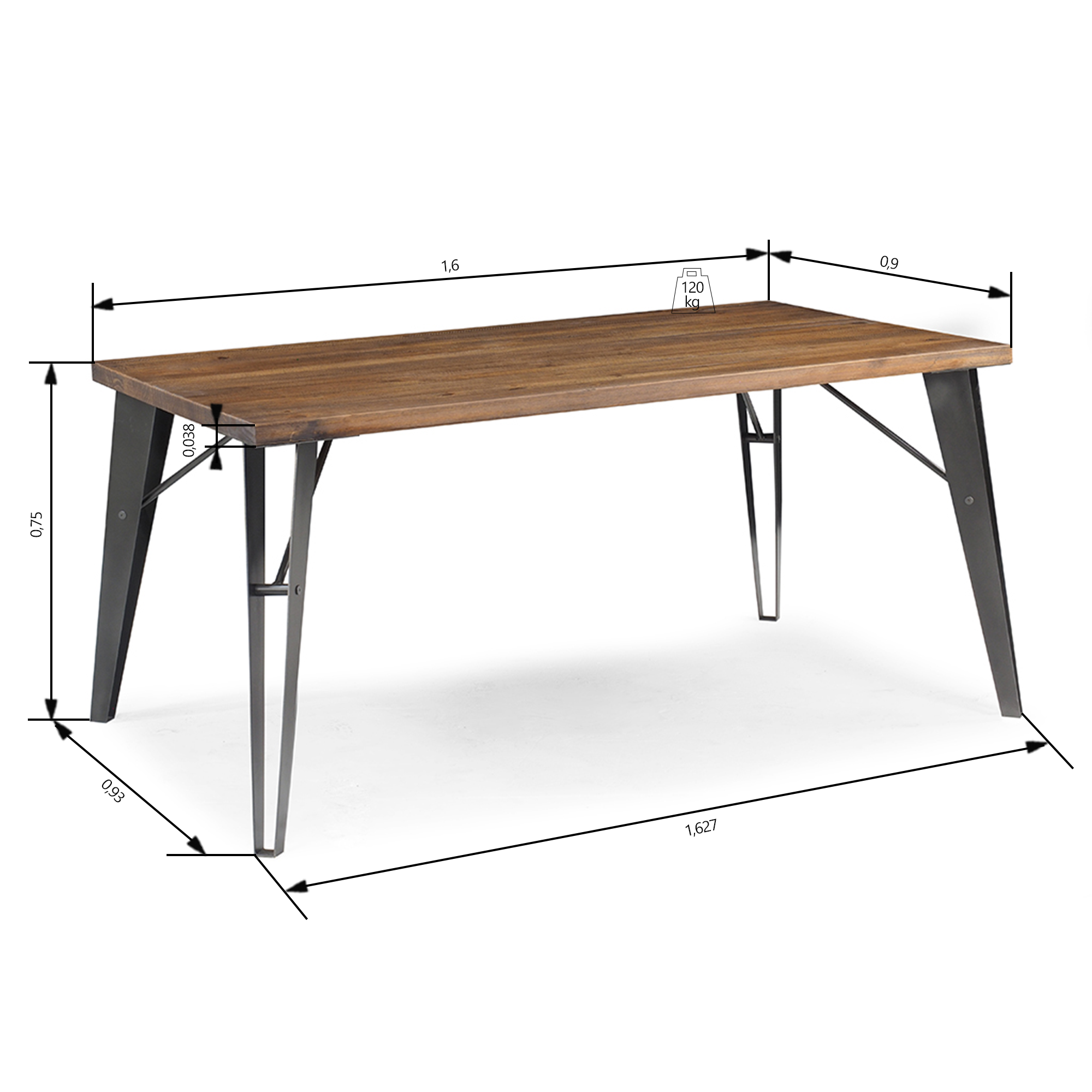 02 mesa de jantar de madeira macica stark grafite rustic brown