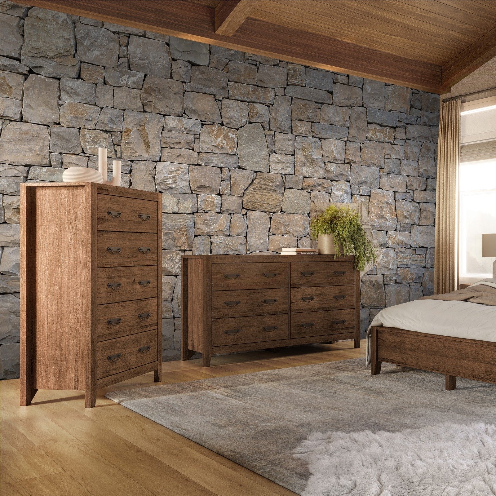 comoda de madeira macica 6 gavetas marrom render