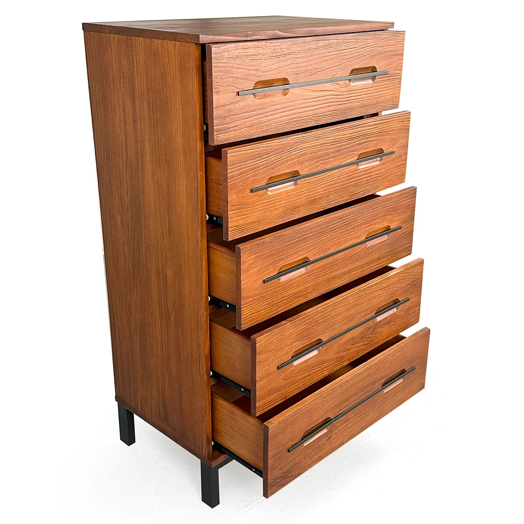 01 comoda de madeira macica carbon 5 gavetas