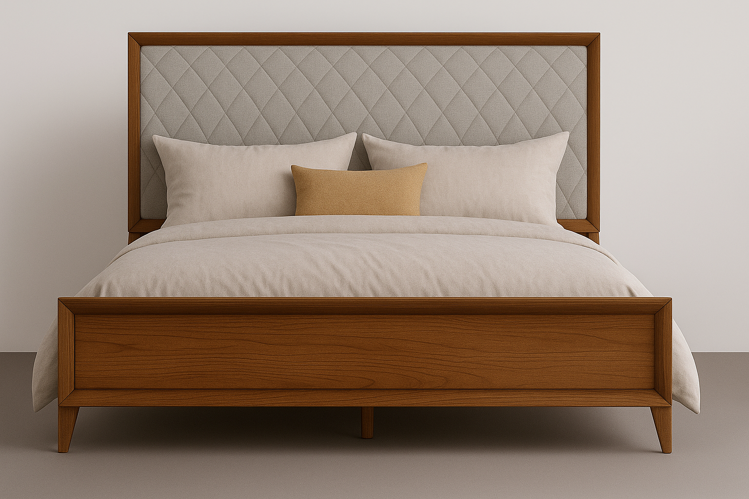 01 cama king em madeira macica estofada ligna