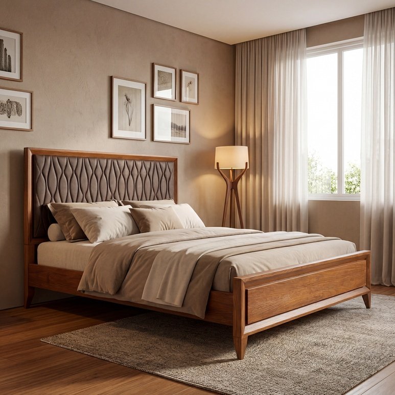 Cama em Madeira Maciça Estofada - Ligna