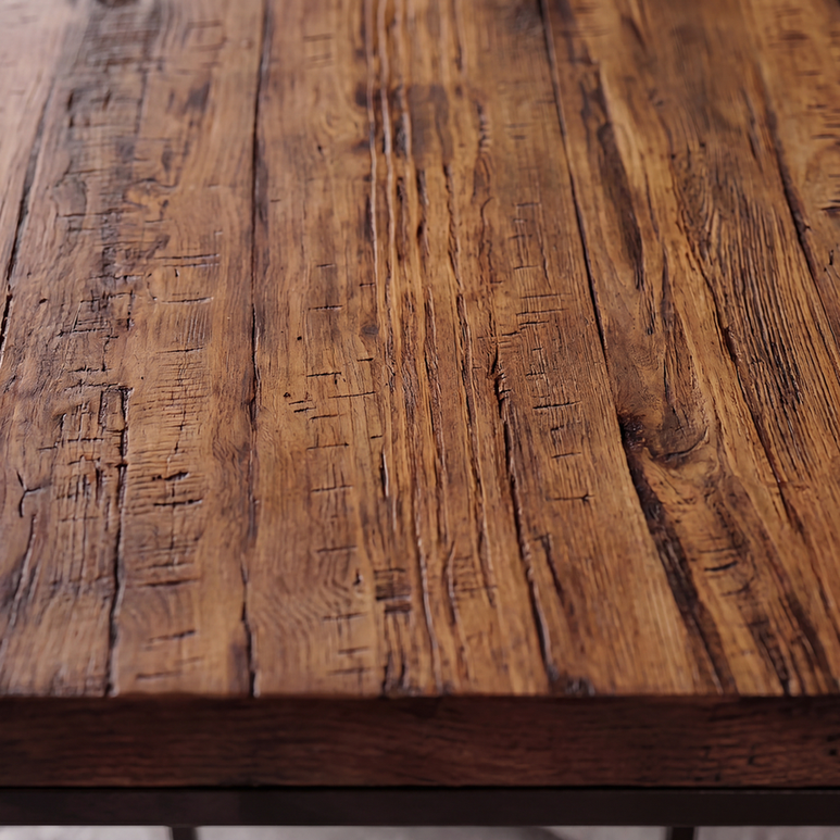 Mesa de apoio industrial Bend de madeira maciça com pés de metal grafite em ambiente decorado