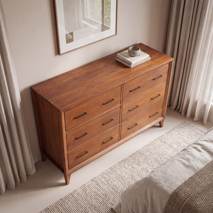Cômoda Ligna de madeira maciça 6 gavetas em quarto elegante