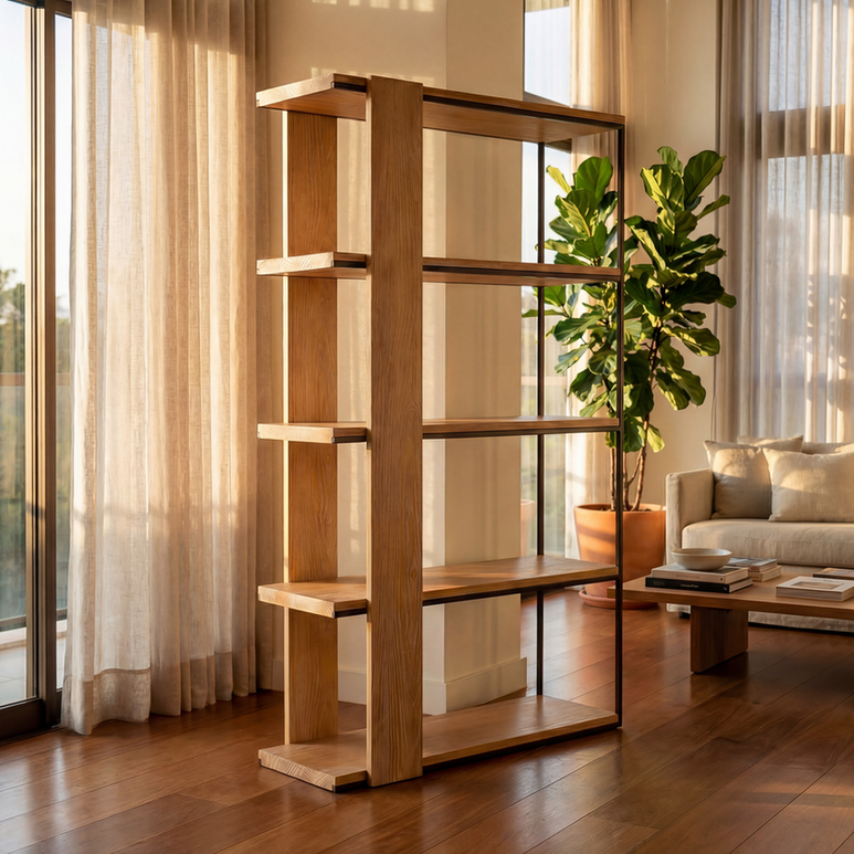 Estante Izzy de madeira maciça com design minimalista