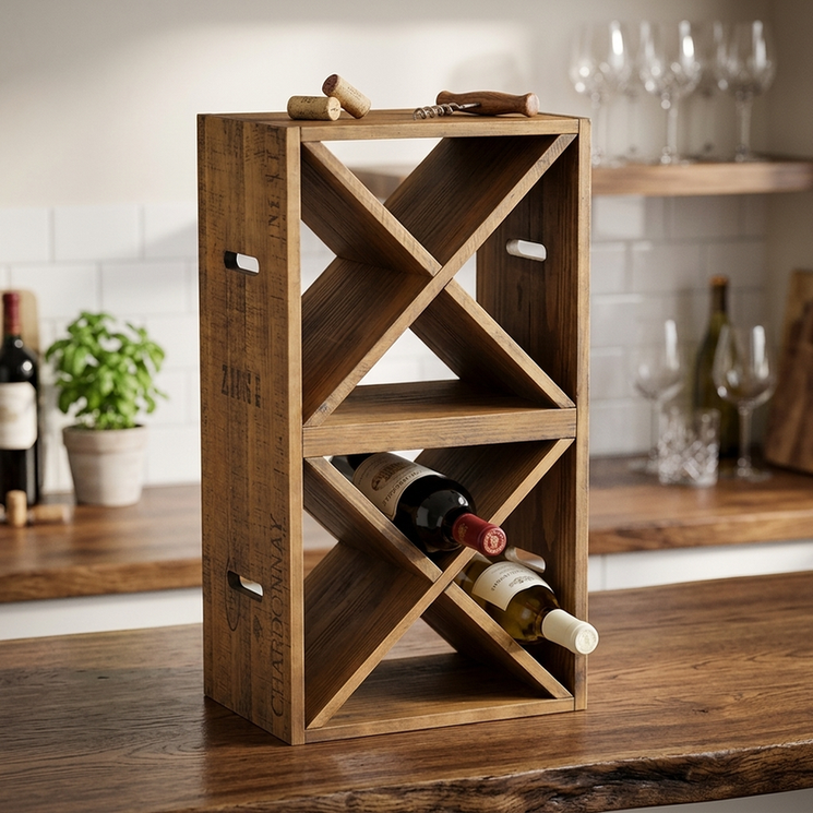 Adega wine duplo com design minimalista em madeira clara em ambiente