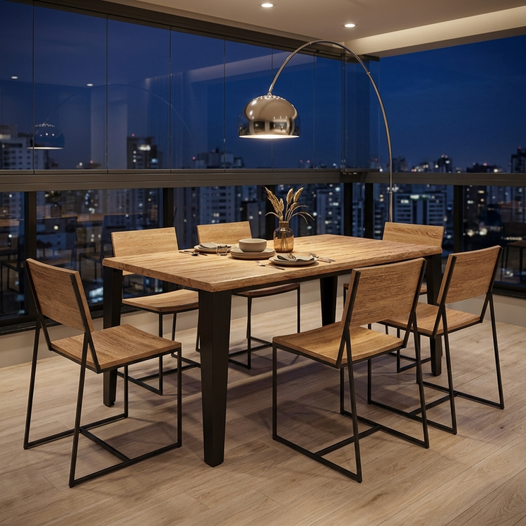 Mesa de jantar Hall de madeira maciça com design contemporâneo