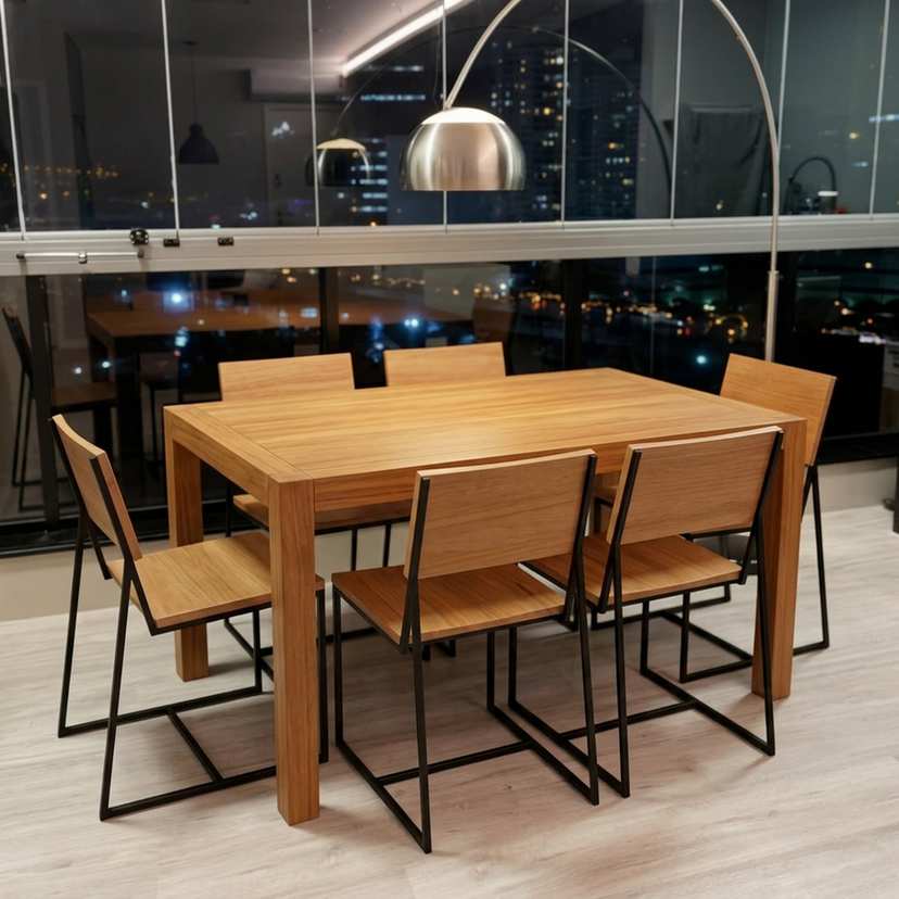 Mesa de jantar escovada em sala de refeições