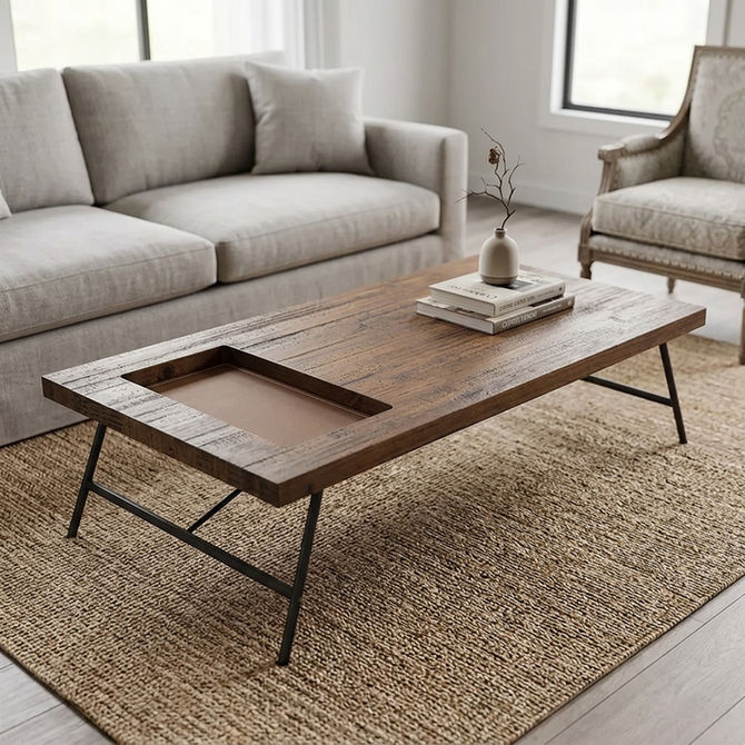 Mesa de centro Laredo em madeira maciça com design industrial