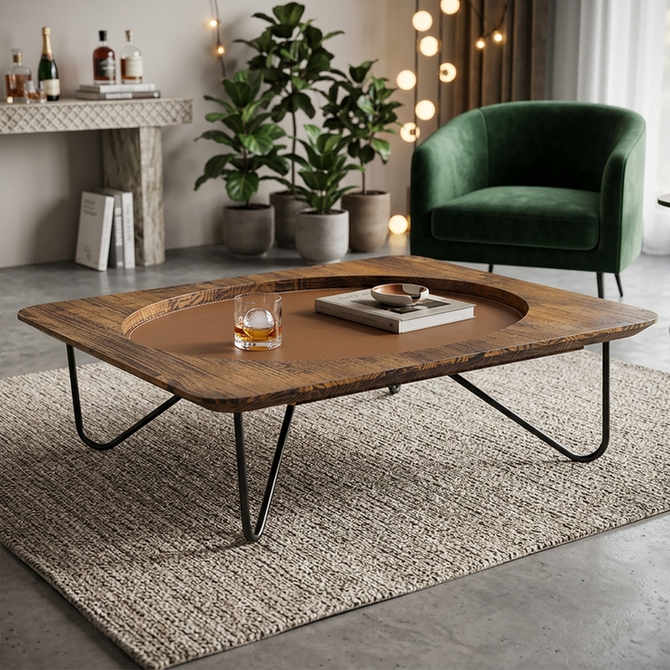 Mesa de centro Londres de madeira maciça em sala de estar