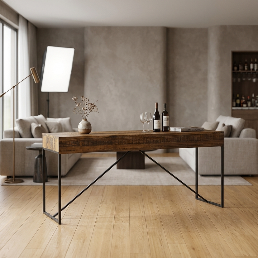 Aparador Brooks de madeira maciça em sala de jantar com ambiente completo