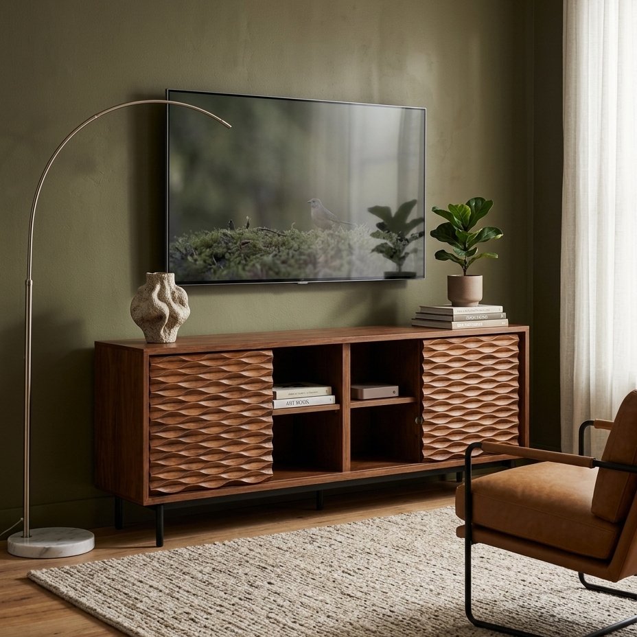 Rack Riven em sala de estar com TV